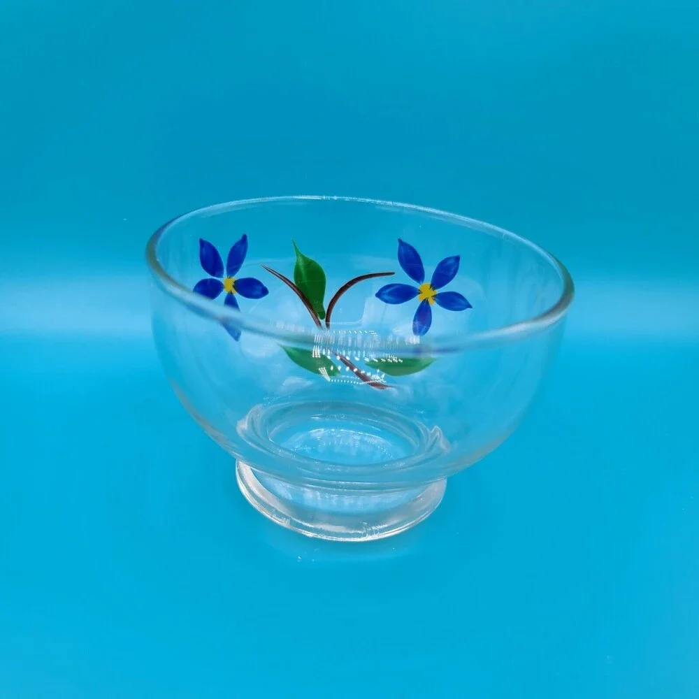 Hand Painted Clear Glass Sauce Floral Bowls Set Of 4